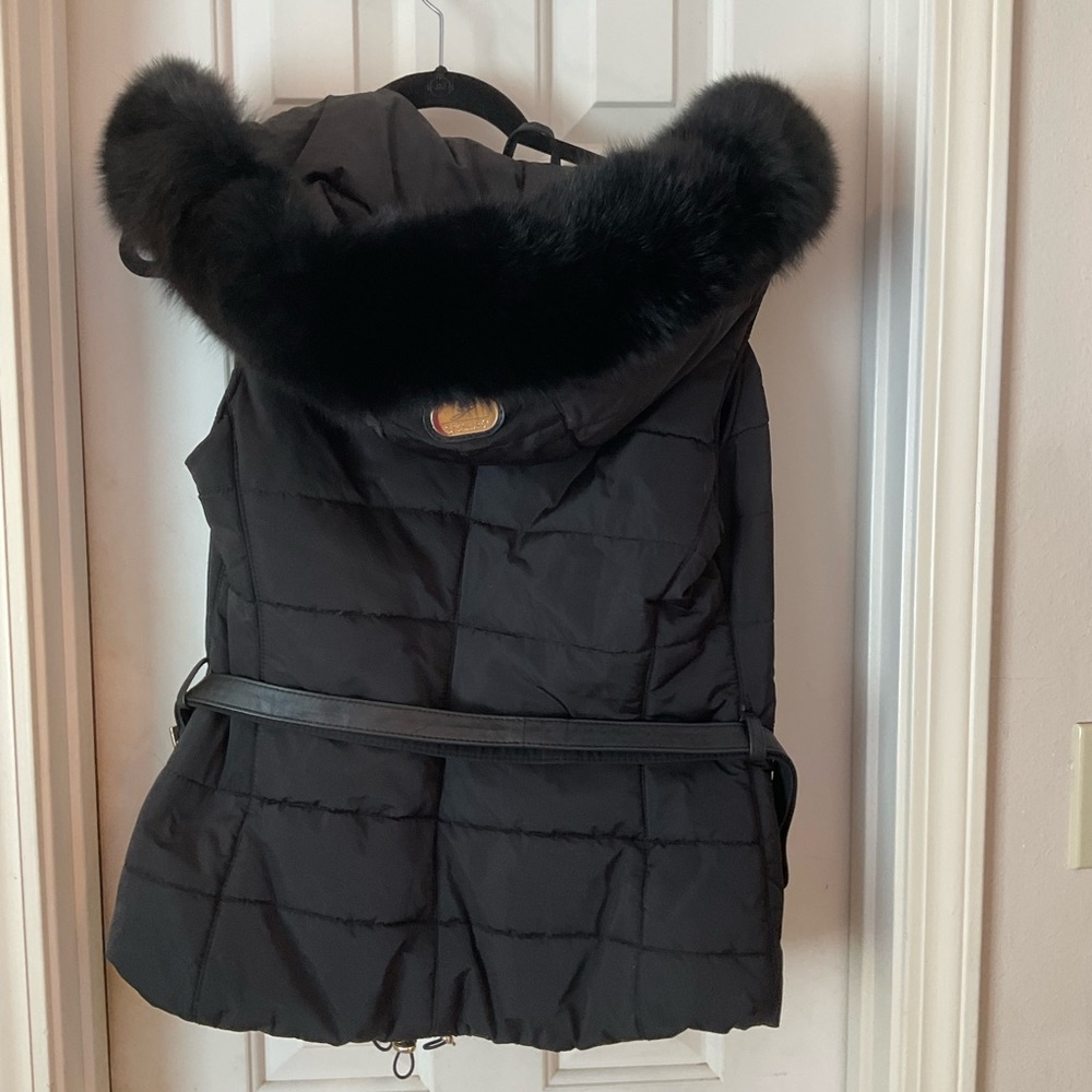 Gorski Apres-Ski Vest, hooded with detachable fox fur trim, NWOT, black, Size S - Picture 10 of 14